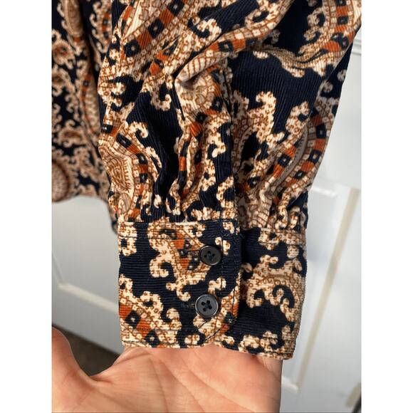 Banana Republic Women's Boho Paisley Corduroy Mini Dress Sz L 70s Peasant Flowy - Picture 4 of 15